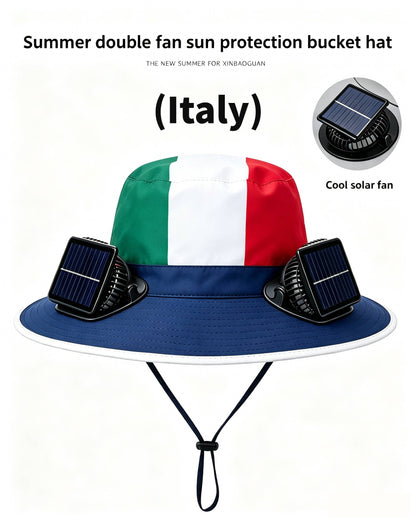 🔥2026 Flag Printed Solar Fan Hat - Premium Long Battery Comfort