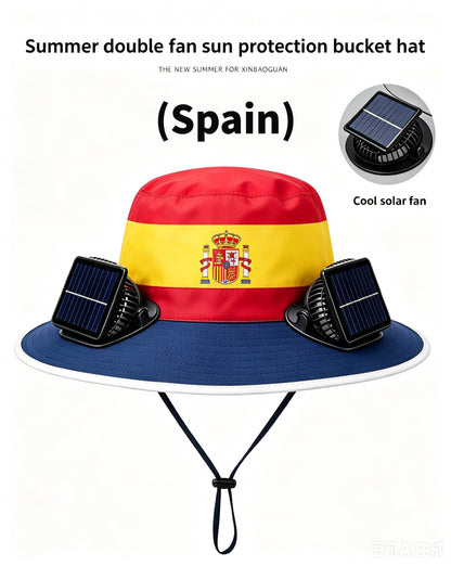 🔥2026 Flag Printed Solar Fan Hat - Premium Long Battery Comfort