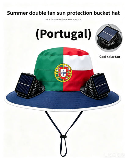 🔥2026 Flag Printed Solar Fan Hat - Premium Long Battery Comfort