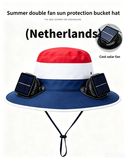 🔥2026 Flag Printed Solar Fan Hat - Premium Long Battery Comfort