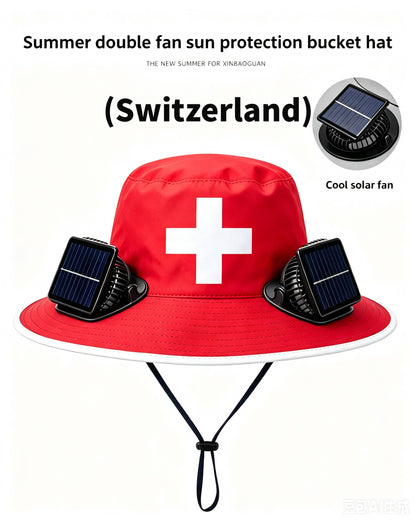 🔥2026 Flag Printed Solar Fan Hat - Premium Long Battery Comfort