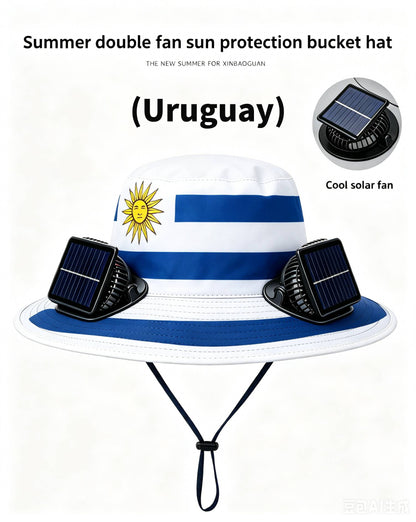 🔥2026 Flag Printed Solar Fan Hat - Premium Long Battery Comfort