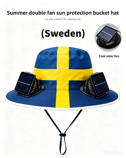 🔥2026 Flag Printed Solar Fan Hat - Premium Long Battery Comfort