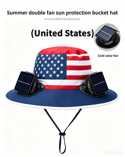 🔥2026 Flag Printed Solar Fan Hat - Premium Long Battery Comfort