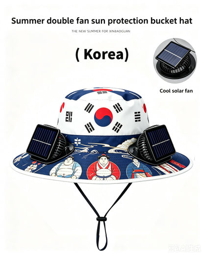 🔥2026 Flag Printed Solar Fan Hat - Premium Long Battery Comfort