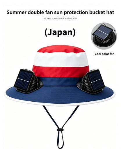 🔥2026 Flag Printed Solar Fan Hat - Premium Long Battery Comfort