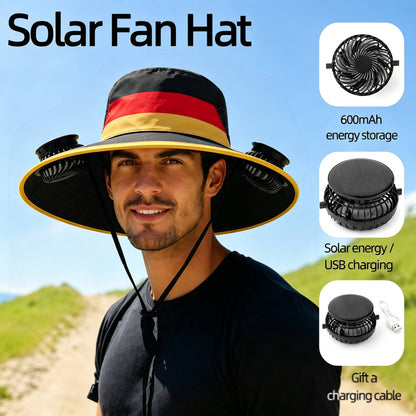 🔥2026 Flag Printed Solar Fan Hat - Premium Long Battery Comfort