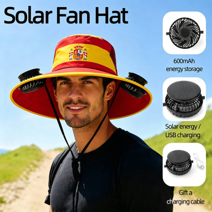 🔥2026 Flag Printed Solar Fan Hat - Premium Long Battery Comfort