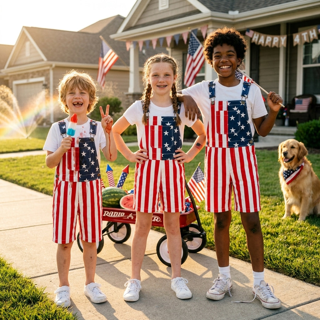 American Flag Kids Overalls