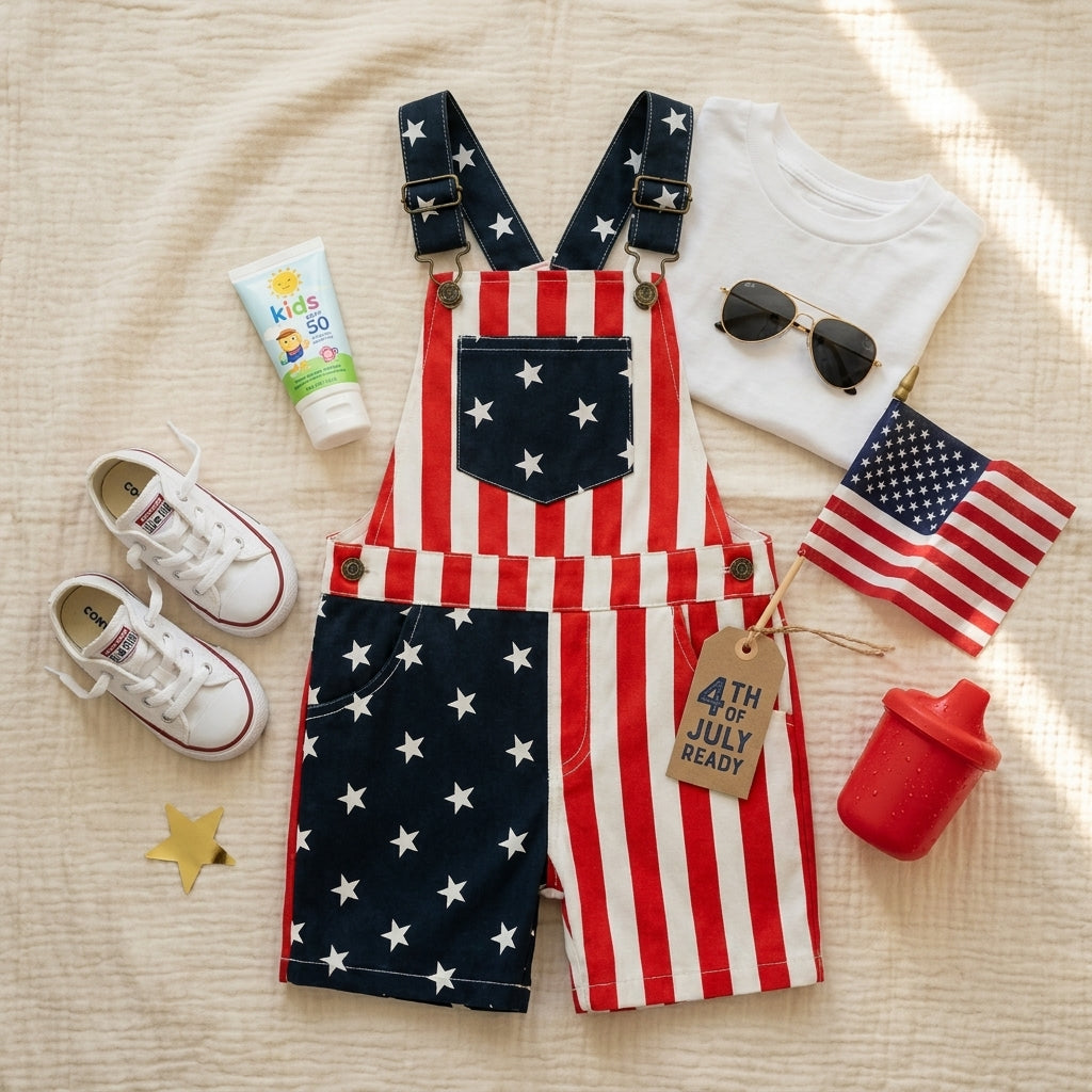 American Flag Toddlers Overalls