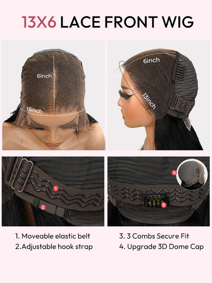 30-40 Inch Natural Black Ocean Wave Layered Long Wig 13x6 HD Lace Front Wig 250% Density Glueless & Breathable