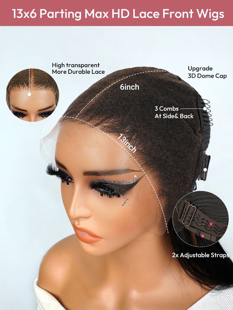 30-40 Inch Natural Black Ocean Wave Layered Long Wig 13x6 HD Lace Front Wig 250% Density Glueless & Breathable