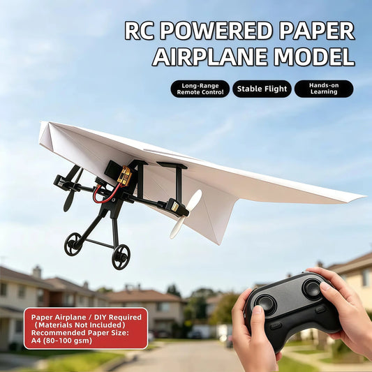 Hotfree Power-Up RC Paper Airplane Kit with Gyro Stabilizer – DIY Electric Remote Control Plane with Dual Propellers, Lightweight Foldable Flying STEM Toy