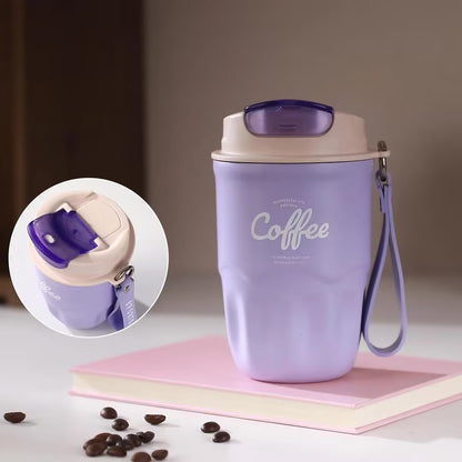Coffee Vacuum Flask, 1 Count Portable Coffee Cup with Lid & Handle, Stainless Steel Insulated Water Bottle for Home, Office, and Outdoor Use, Insulated Travel Drinkware, Travel Coffee Mugs
