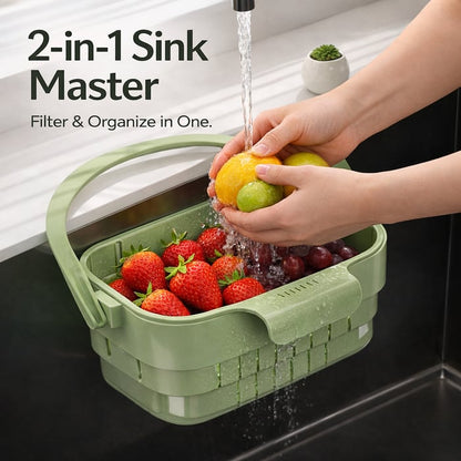 2-in-1 Foldable Sink Colander - Anti-Clog Filter & Organizer