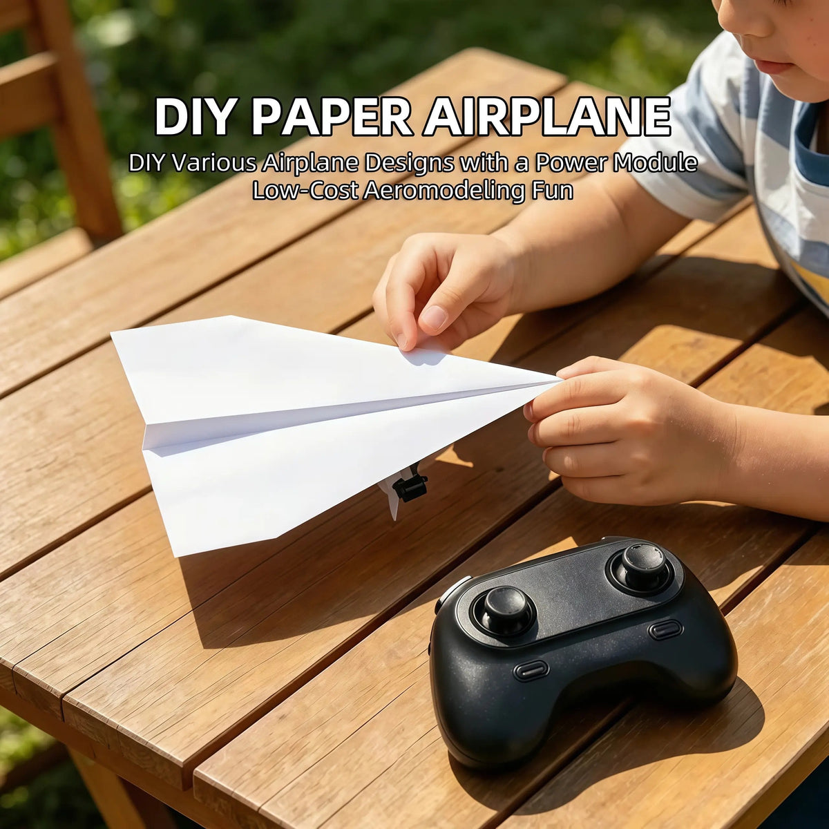 Hotfree Power-Up RC Paper Airplane Kit with Gyro Stabilizer – DIY Electric Remote Control Plane with Dual Propellers, Lightweight Foldable Flying STEM Toy