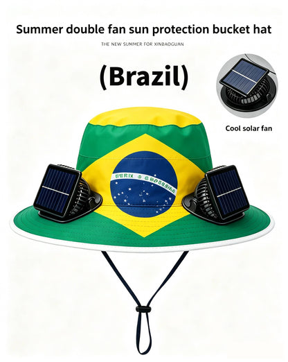 🔥2026 Flag Printed Solar Fan Hat - Premium Long Battery Comfort