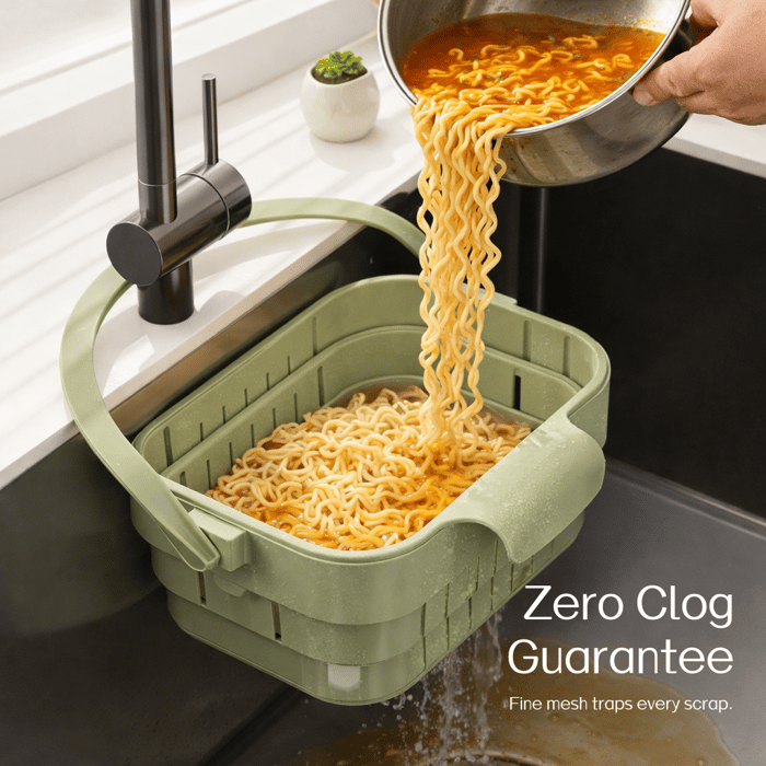 2-in-1 Foldable Sink Colander - Anti-Clog Filter & Organizer