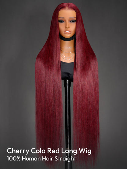 Cherry Cola Red 40 Inch Straight Long Wig 250% High Density Super Invisible 13x6 LY Lace Human Hair Colored Wig