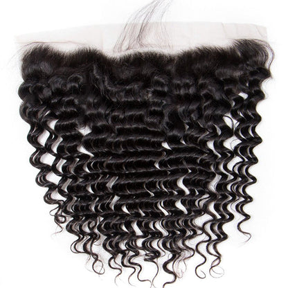 Peruvian Deep Wave 4 Bundles With 13x4 Lace Frontal 10A Virgin Human Hair Bundles With Frontal Deal