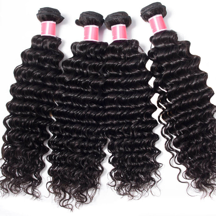 Brazilian Deep Wave 4 Bundles with 13*4 Lace Frontal Virgin Human Hair
