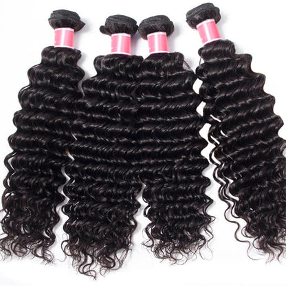 Brazilian Deep Wave 4 Bundles with 13*4 Lace Frontal Virgin Human Hair