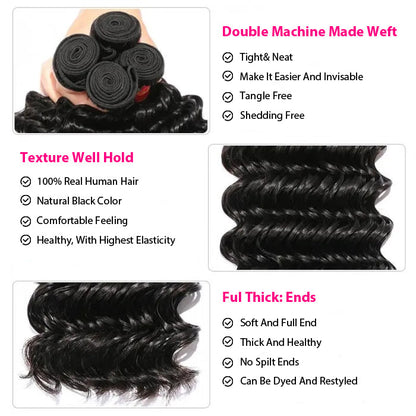 Peruvian Deep Wave 3/4 Bundle Deals Unprocessed Virgin Human Hair Extensions In Stock