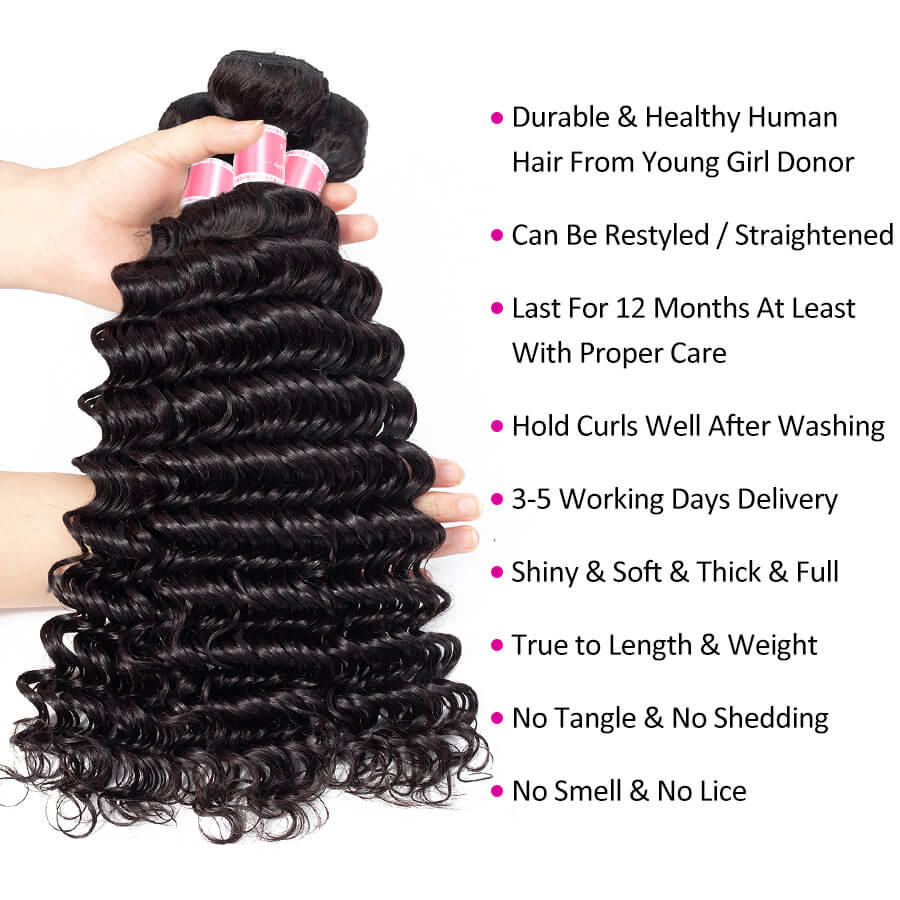 Brazilian Deep Wave Hair 3 Bundles Hermosa Hair 10A 100% Virgin Human Hair Extension