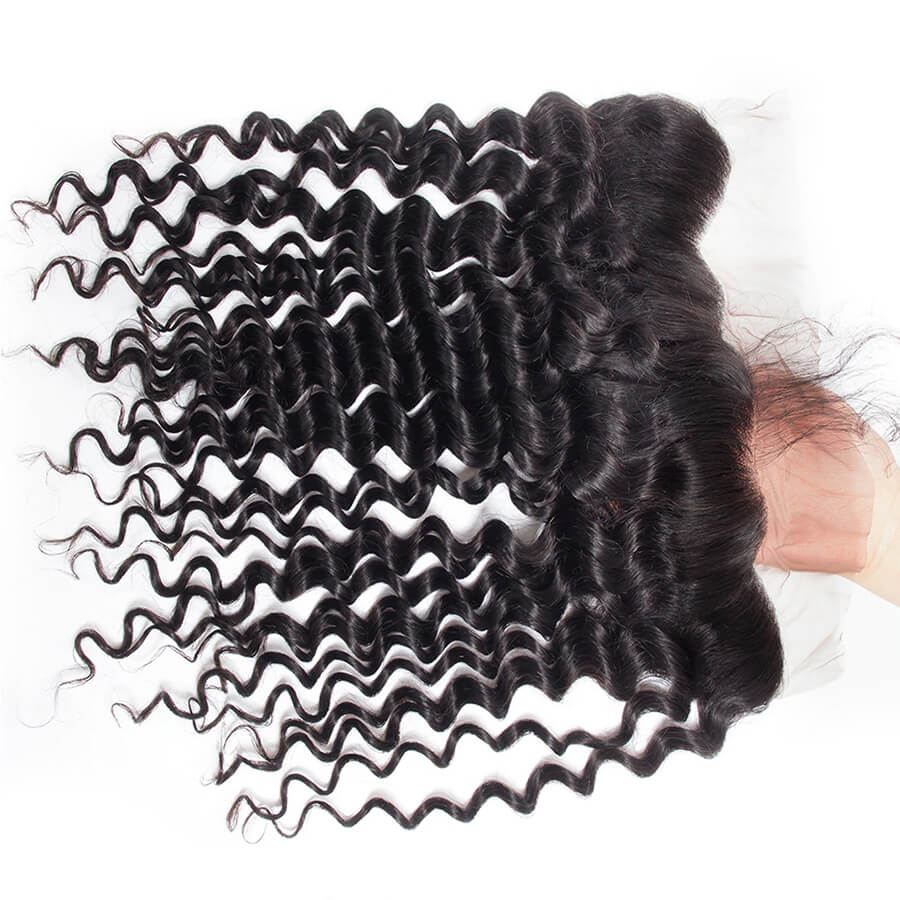 Brazilian Deep Wave 4 Bundles with 13*4 Lace Frontal Virgin Human Hair