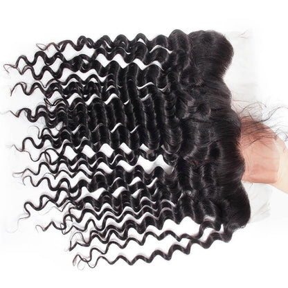 Brazilian Deep Wave 4 Bundles with 13*4 Lace Frontal Virgin Human Hair