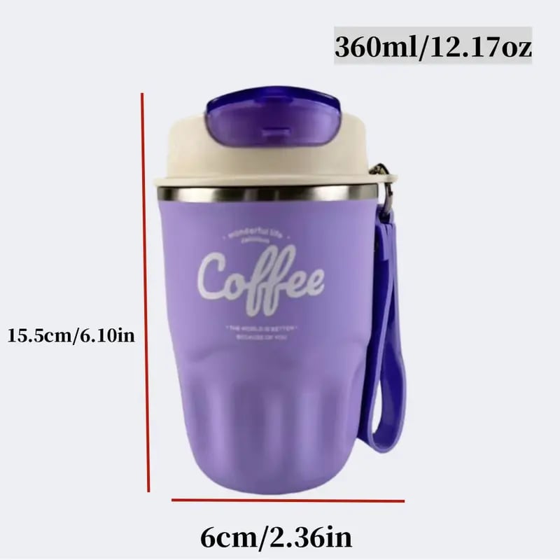 Coffee Vacuum Flask, 1 Count Portable Coffee Cup with Lid & Handle, Stainless Steel Insulated Water Bottle for Home, Office, and Outdoor Use, Insulated Travel Drinkware, Travel Coffee Mugs