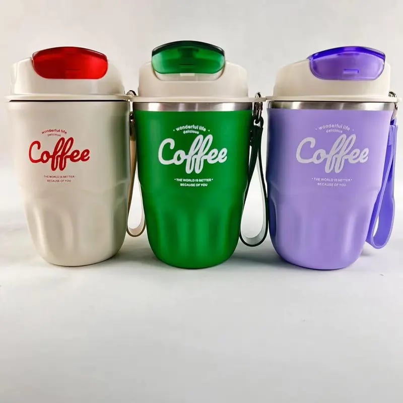 Coffee Vacuum Flask, 1 Count Portable Coffee Cup with Lid & Handle, Stainless Steel Insulated Water Bottle for Home, Office, and Outdoor Use, Insulated Travel Drinkware, Travel Coffee Mugs