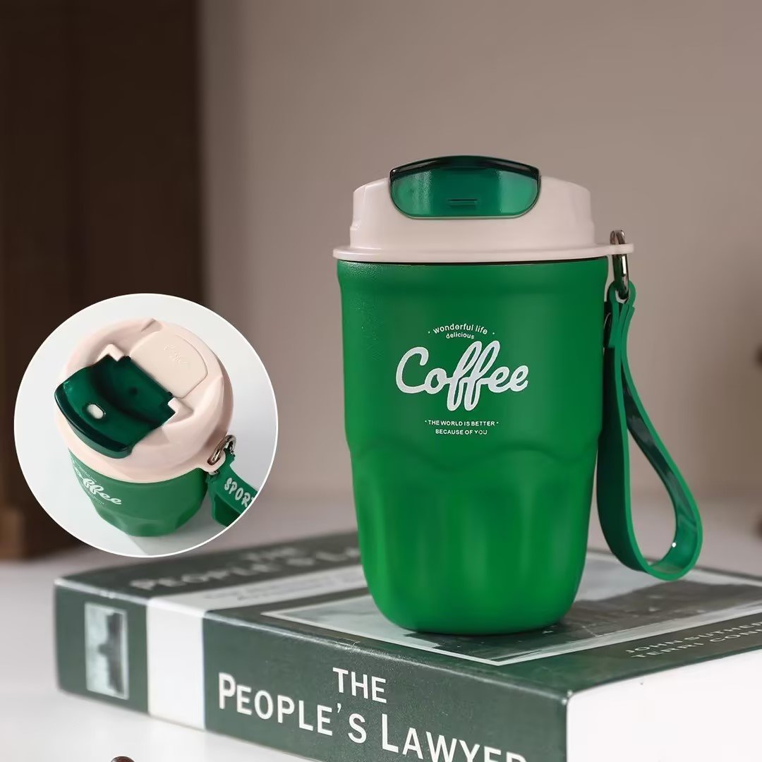 Coffee Vacuum Flask, 1 Count Portable Coffee Cup with Lid & Handle, Stainless Steel Insulated Water Bottle for Home, Office, and Outdoor Use, Insulated Travel Drinkware, Travel Coffee Mugs
