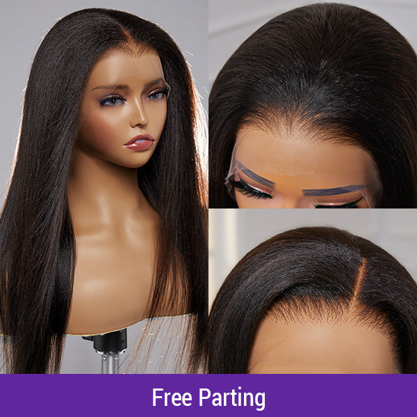 Natural Hairline Yaki Straight Glueless 13x4 Frontal HD Lace Long Wig 100% Human Hair - US Only