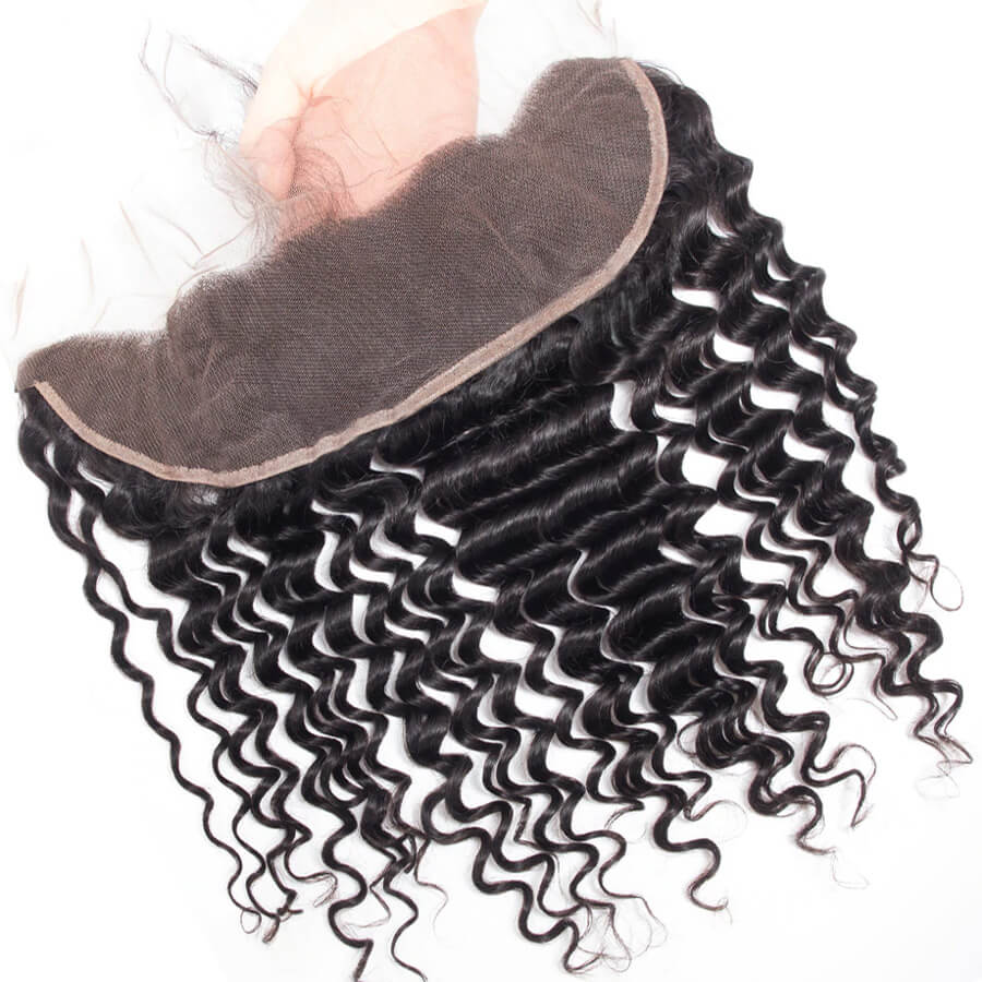Peruvian Deep Wave 4 Bundles With 13x4 Lace Frontal 10A Virgin Human Hair Bundles With Frontal Deal