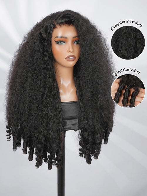 5x7 HD Lace Glueless Kinky Curly Wig with Spiral Curly Ends Human Hair Ready to Go With Drawstring