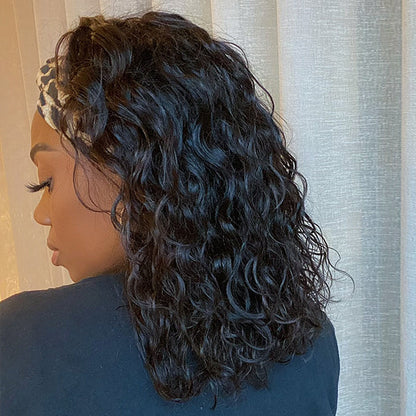 Natural Black Loose Deep Wave Glueless Headband Wig 100% Human Hair (Get Free Trendy Headbands) - US Only