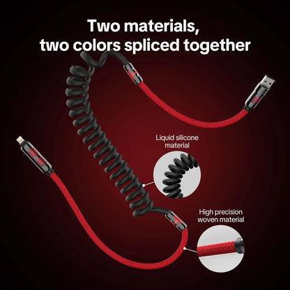 ⚡🔋mfish Armored Dragon 8 Coiled Cable (4-in-1, 240W) - Tangle-Free for Car & Desk