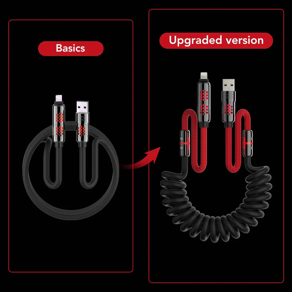 ⚡🔋mfish Armored Dragon 8 Coiled Cable (4-in-1, 240W) - Tangle-Free for Car & Desk