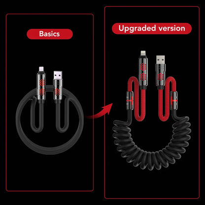 ⚡🔋mfish Armored Dragon 8 Coiled Cable (4-in-1, 240W) - Tangle-Free for Car & Desk
