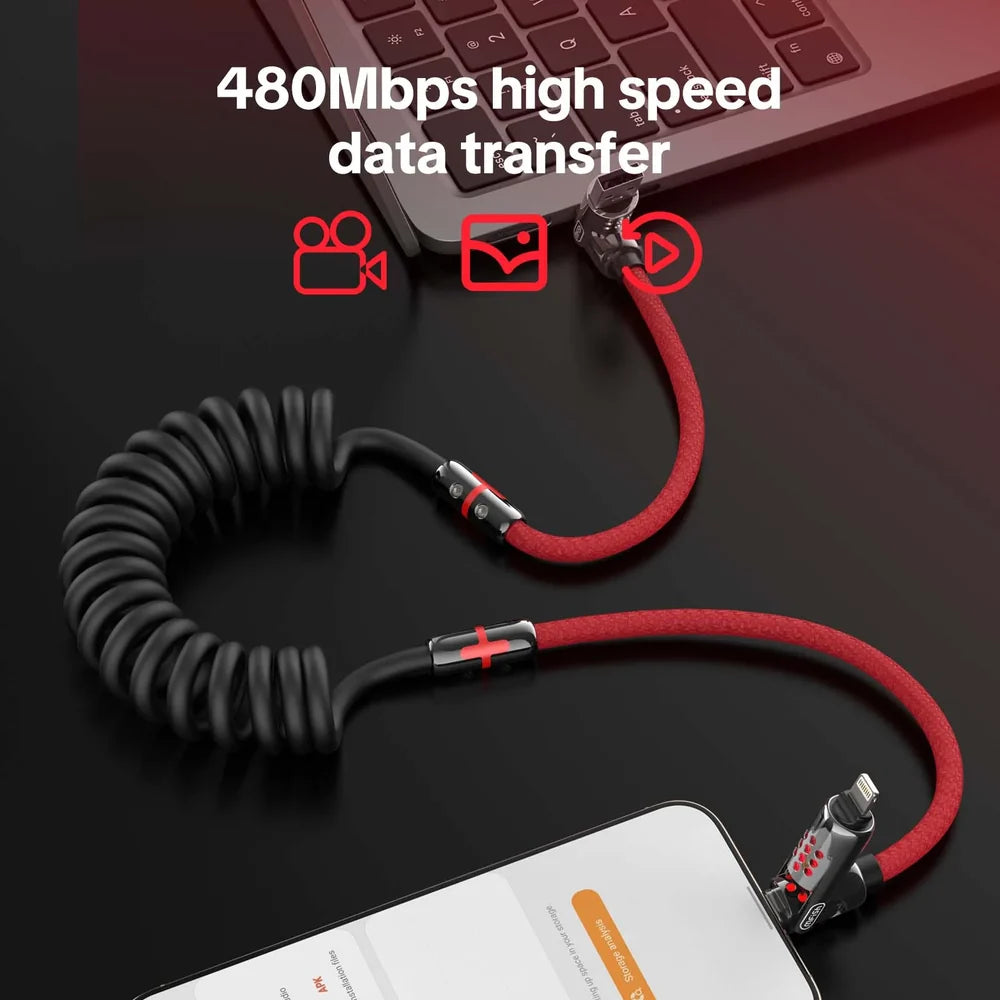 ⚡🔋mfish Armored Dragon 8 Coiled Cable (4-in-1, 240W) - Tangle-Free for Car & Desk