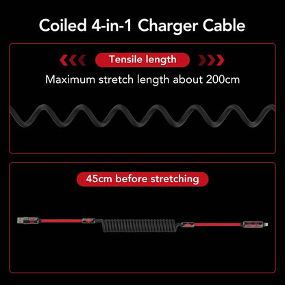 ⚡🔋mfish Armored Dragon 8 Coiled Cable (4-in-1, 240W) - Tangle-Free for Car & Desk
