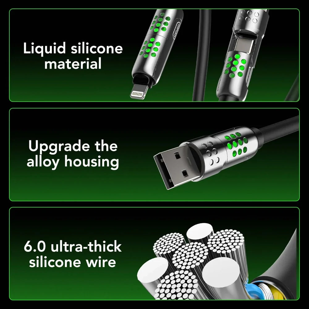 ⚡🔋mfish Armored Dragon 8 Coiled Cable (4-in-1, 240W) - Tangle-Free for Car & Desk
