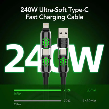 ⚡🔋mfish Armored Dragon 8 Coiled Cable (4-in-1, 240W) - Tangle-Free for Car & Desk