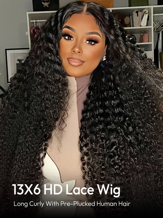 28 - 36inch Long Curly Wigs 13*6 Invisible HD Lace Front Wigs Pre-plucked Human Hair Wigs