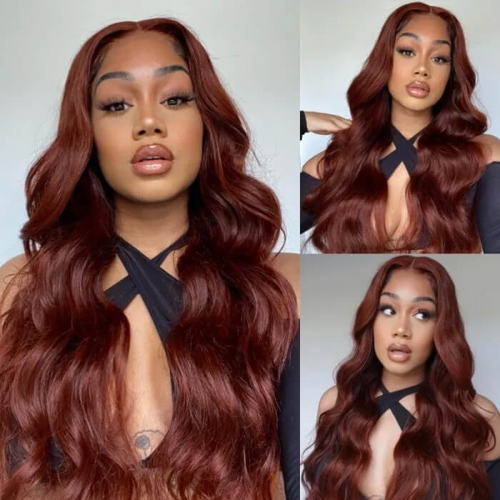 Reddish Brown Human Hair Body Wave Wigs 13X6 360 HD Lace Front Wigs Pre-Plucked Hairline