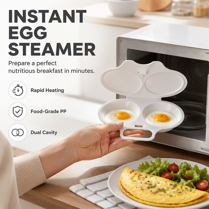 ⏰Last Day Sale-Buy 1 Get 1 Free⏰Microwave Egg Poacher – Dual-Cavity Steamer, Rapid Heating, Non-Stick PP – Ideal for Home, Office & Travel! 🔥
