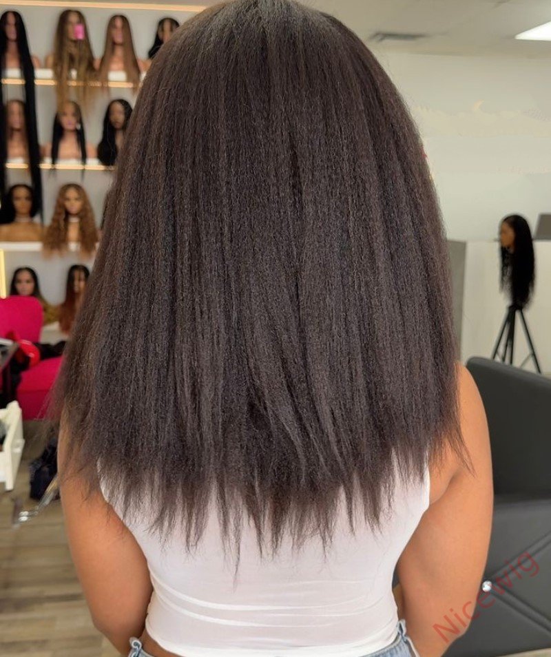 Black natural kinky hair realistic hairline Straight Long Glueless Wig