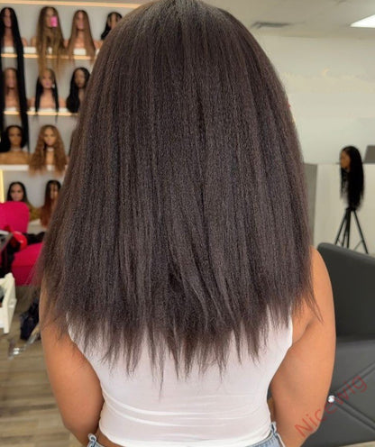 Black natural kinky hair realistic hairline Straight Long Glueless Wig