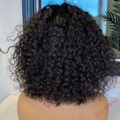 Black Brazilian Remy Curly Hair Bob Wig With Bangs Glueless Wigs